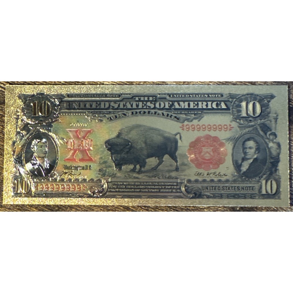 1901 $10 Bison Buffalo Novelty 24K Gold Foil Plated Note Banknote Bill
